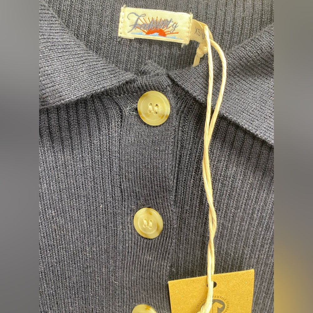 NWT FAHERTY WOMENS ORGANIC COTTON AND CASHMERE BLEND MIKKI POLO SWEATER IN NAVY - Picture 5 of 5